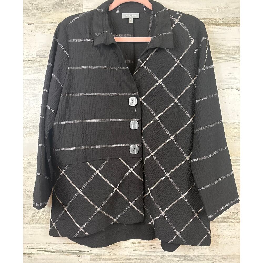 Habitat Womens M Black White Plaid Button Up Shirt Casual Artwear Chic